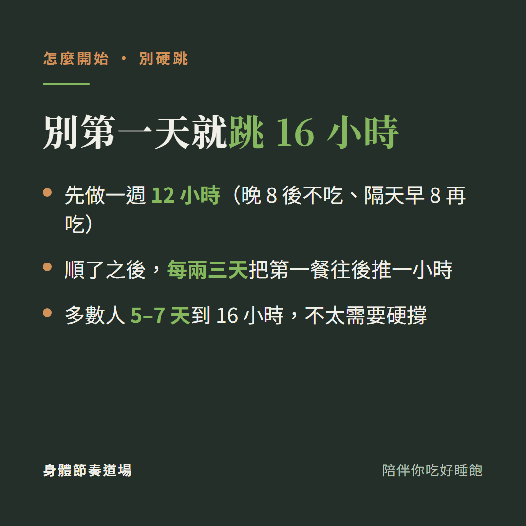 168 斷食怎麼開始:先做一週 12 小時、再每兩三天加一小時,多數人一兩週內到 16 小時