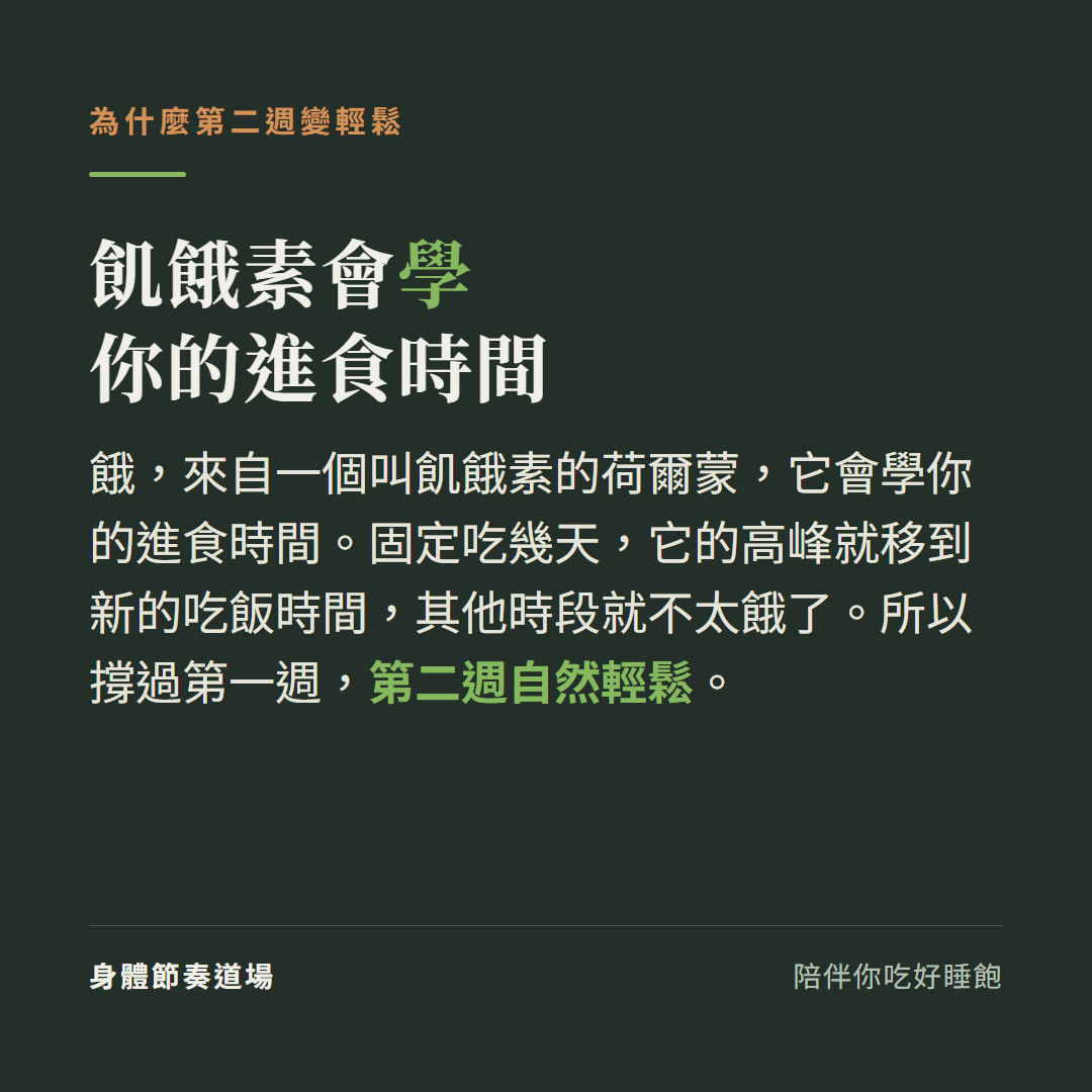 飢餓素會學你的進食時間,所以 168 斷食第二週反而比第一週輕鬆