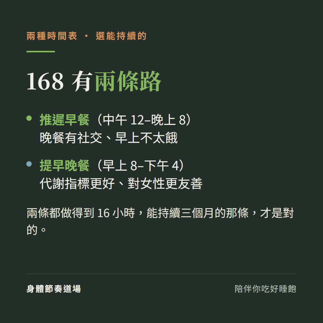168 斷食兩種時間表對照:推遲早餐(中午到晚上 8 點)與提早晚餐(早上 8 到下午 4 點)