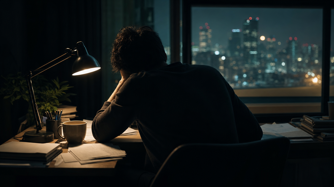 深夜伏案、城市夜景，獨自把一切扛起來的疲憊