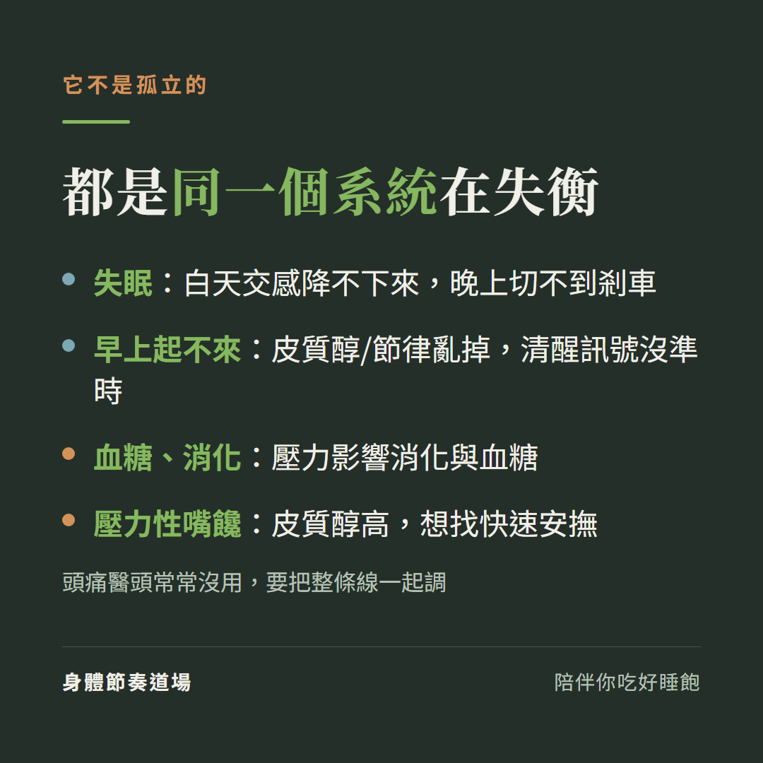 自律神經失調不是孤立的:失眠、早上起不來、血糖、壓力性嘴饞,常是同一個系統在失衡