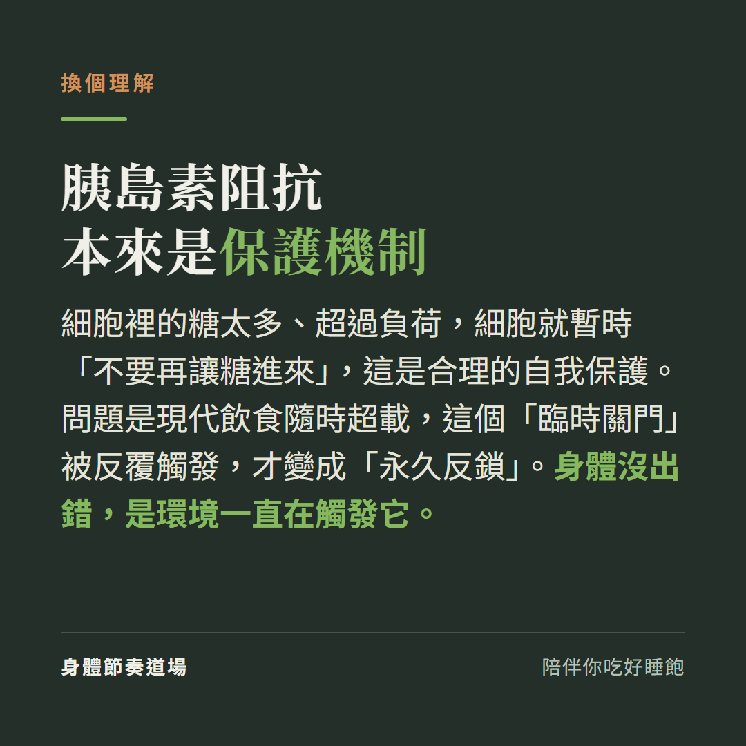 胰島素阻抗本來是細胞的保護機制,被現代飲食反覆觸發才從臨時關門變永久反鎖