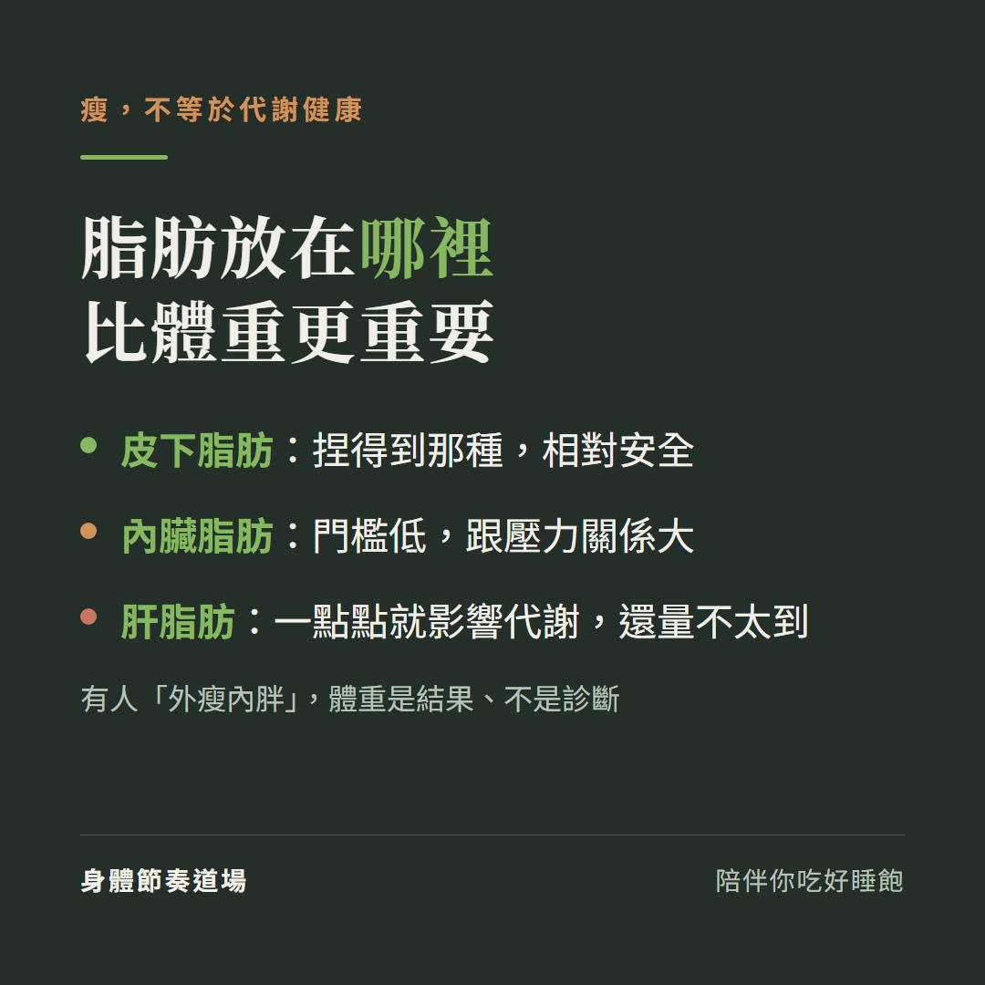 瘦不等於代謝健康:脂肪放在哪裡比體重重要,肝脂肪一點點就影響代謝、有人外瘦內胖